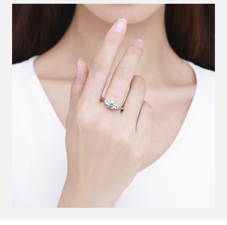 Elegant Platinum Plated Sterling Silver Ring With Synthetic Zirconia Stones For Women Fashion Jewelry Everyday