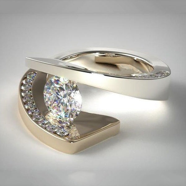 Gold Plated Alloy Diamond Ring With Two Color Inlay For Women Size 5 6 7 8 9 10 11 With Sparkle Finish Now For