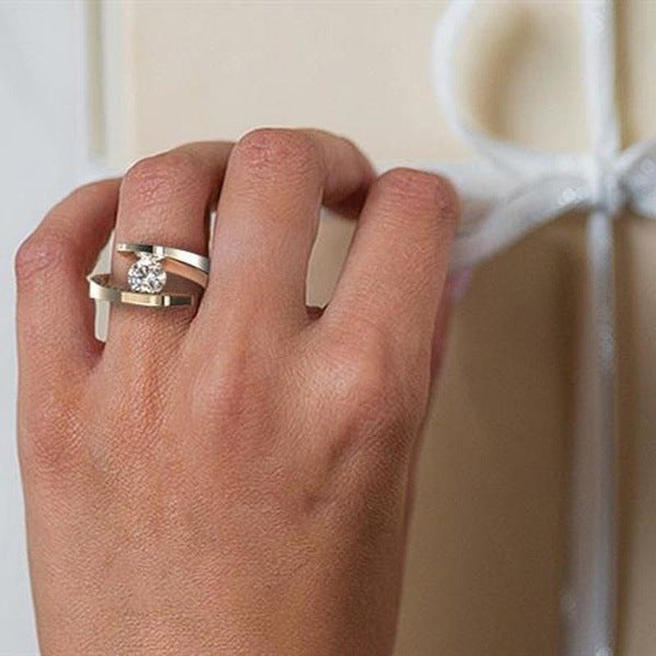 Gold Plated Alloy Diamond Ring With Two Color Inlay For Women Size 5 6 7 8 9 10 11 With Sparkle Finish Now For