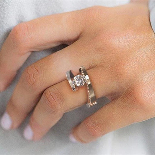 Gold Plated Alloy Diamond Ring With Two Color Inlay For Women Size 5 6 7 8 9 10 11 With Sparkle Finish Now For