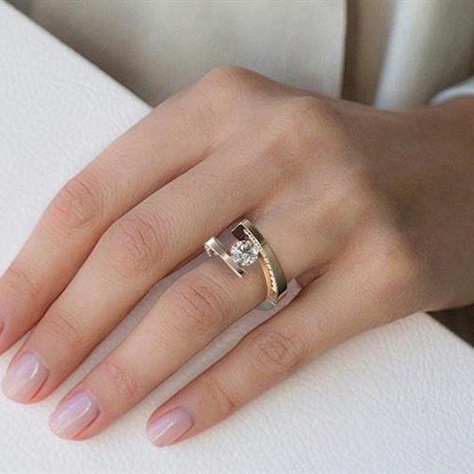 Gold Plated Alloy Diamond Ring With Two Color Inlay For Women Size 5 6 7 8 9 10 11 With Sparkle Finish Now For