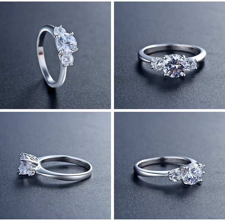 Elegant Platinum Plated Sterling Silver Ring With Synthetic Zirconia Stones For Women Fashion Jewelry Everyday