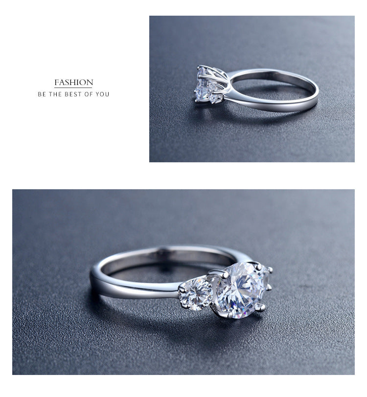 Elegant Platinum Plated Sterling Silver Ring With Synthetic Zirconia Stones For Women Fashion Jewelry Everyday