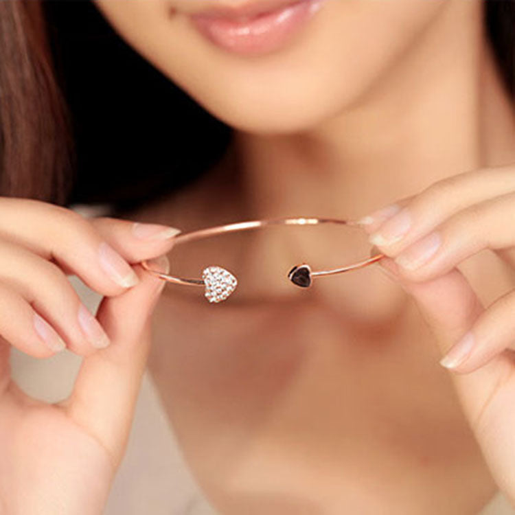 Womens Open Heart Bracelet With Double Peach Heart Design