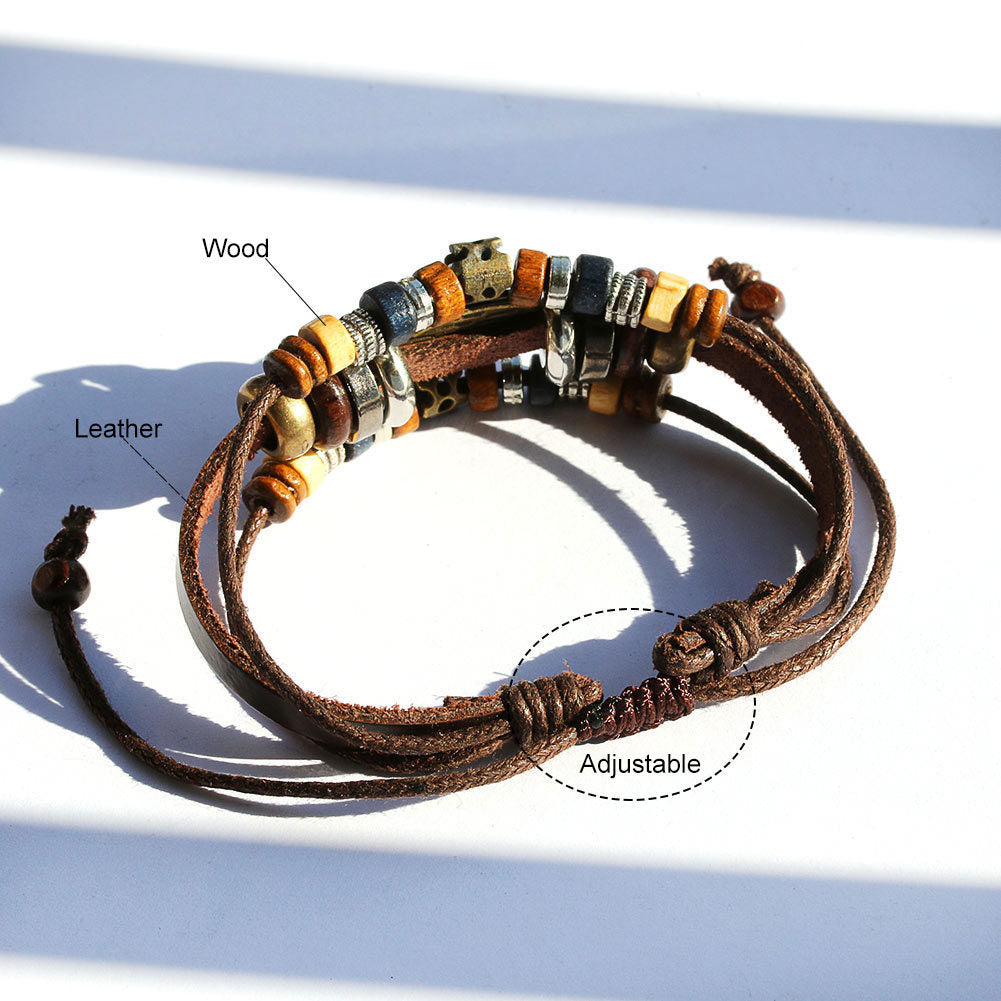 Handmade Leather Bracelet Retro Turquoise Sunflower Design Layer Braided Leather Alloy Unisex Punk Style Retro