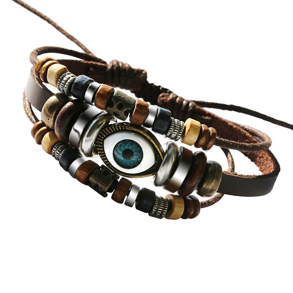 Handmade Leather Bracelet Retro Turquoise Sunflower Design Layer Braided Leather Alloy Unisex Punk Style Retro