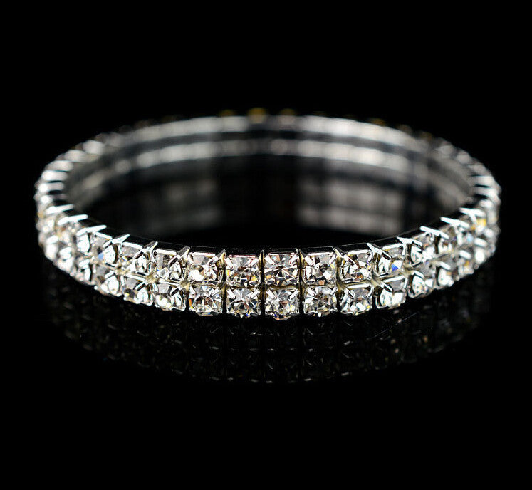 Crystal Diamond Inlaid Alloy Bracelet Korean Fashion Stretch Bangle Individually Packed With Timeless Sparkles