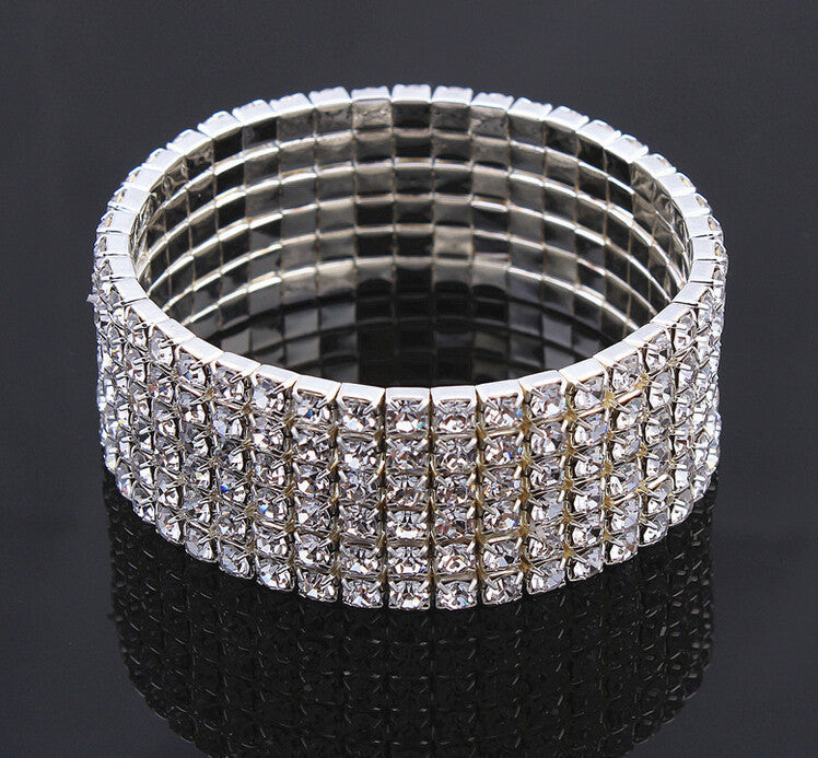 Crystal Diamond Inlaid Alloy Bracelet Korean Fashion Stretch Bangle Individually Packed With Timeless Sparkles