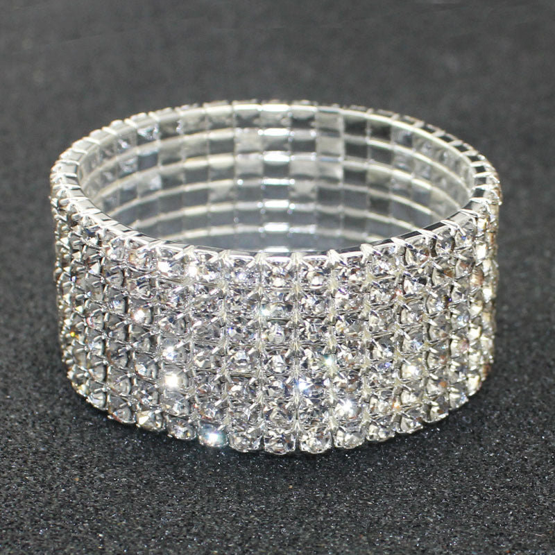 Crystal Diamond Inlaid Alloy Bracelet Korean Fashion Stretch Bangle Individually Packed With Timeless Sparkles