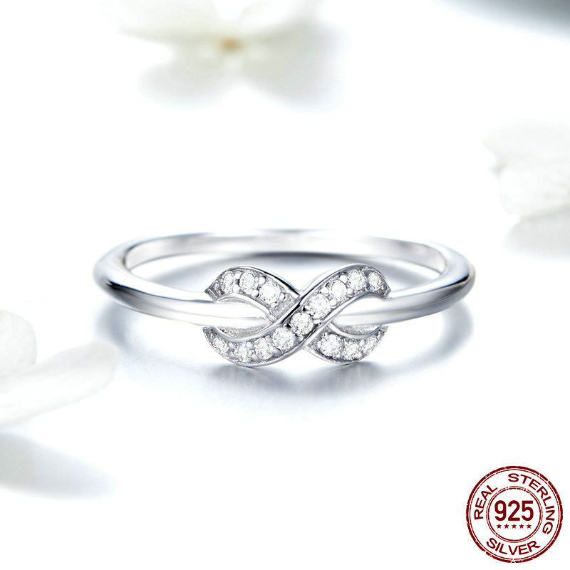 Geometric 925 Sterling Silver Ring With White Stone Platinum Plated European Style Travel Ring Elegant Trinket