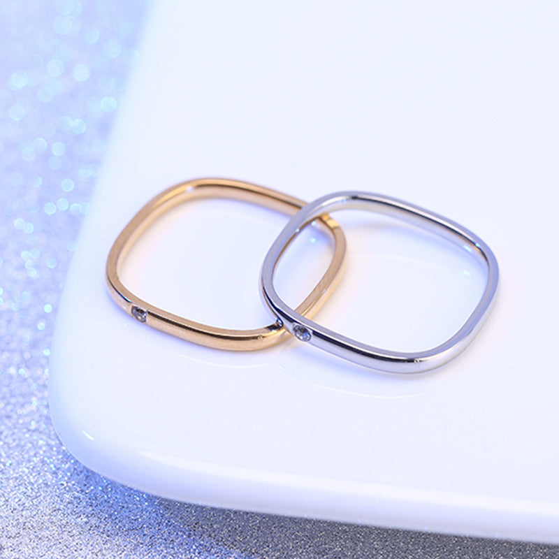 Couple Rings Titanium Steel Square Zircon Rings 18k Gold Plated Stainless Steel Bracelets CNC Carved Resistant