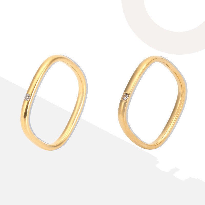 Couple Rings Titanium Steel Square Zircon Rings 18k Gold Plated Stainless Steel Bracelets CNC Carved Resistant