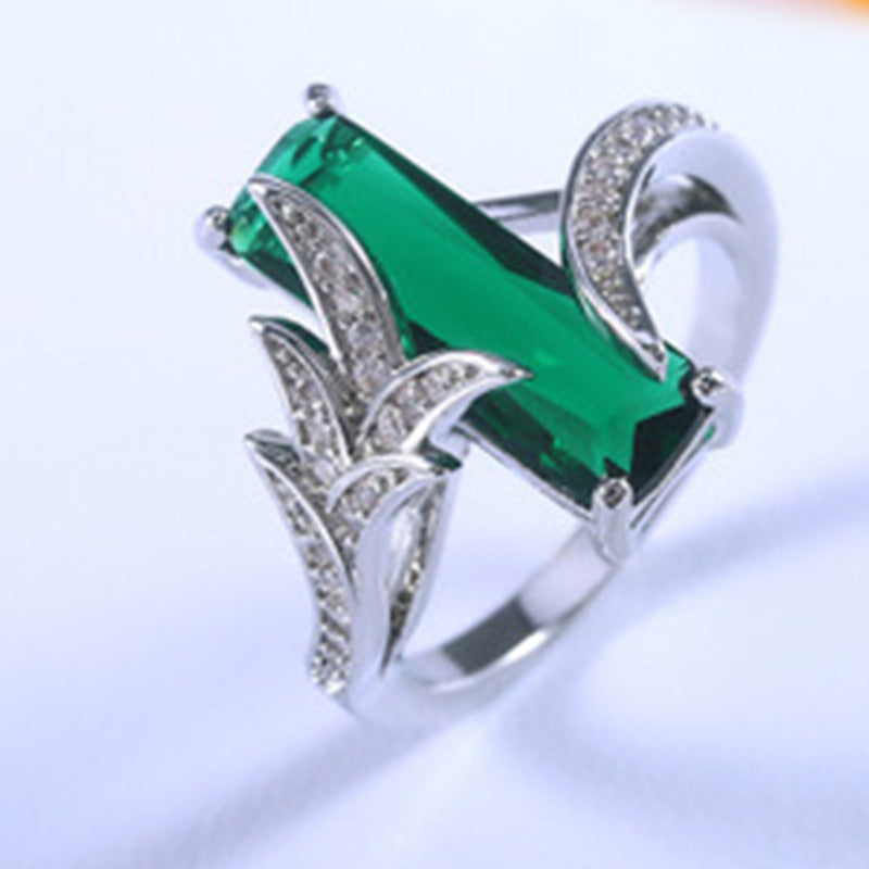 Emerald Topaz Diamond Ring Geometric Electroplated Metal Fashion Jewelry Dazzling Statement Accessory Bold Lux