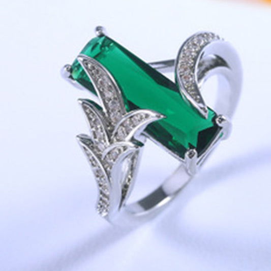 Emerald Topaz Diamond Ring Geometric Electroplated Metal Fashion Jewelry Dazzling Statement Accessory Bold Lux