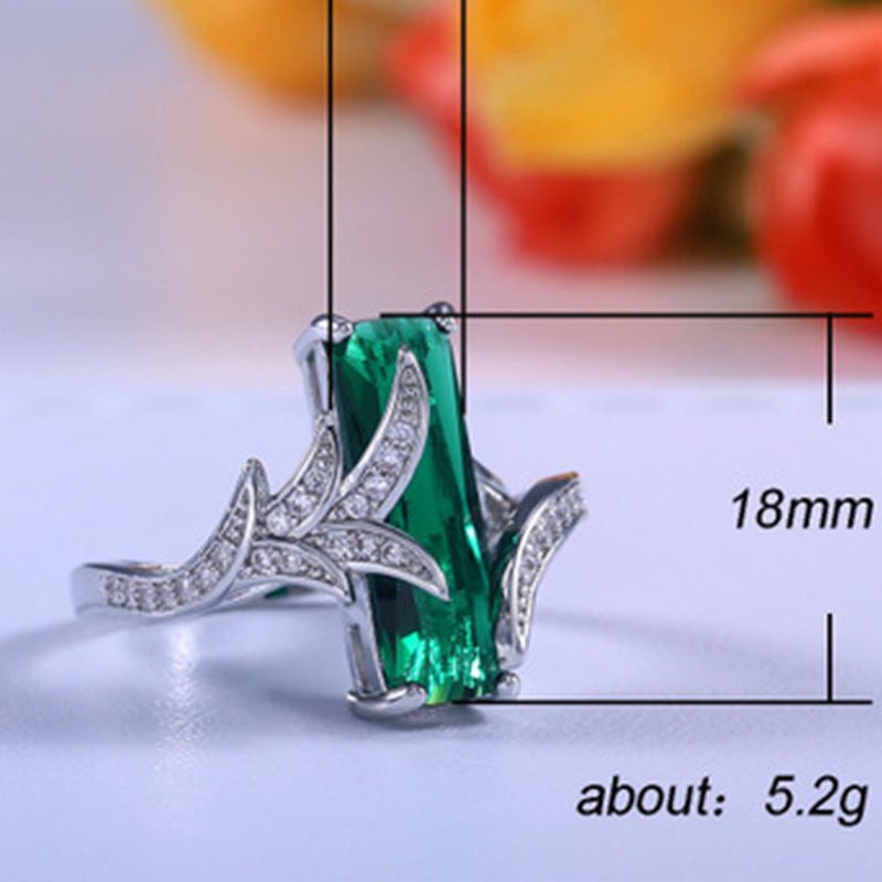 Emerald Topaz Diamond Ring Geometric Electroplated Metal Fashion Jewelry Dazzling Statement Accessory Bold Lux