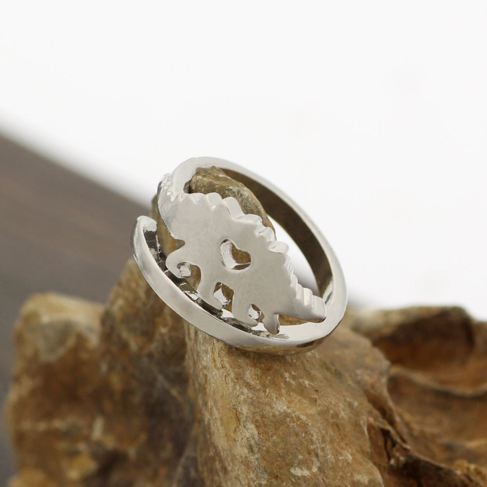 Womens Dinosaur Ring Alloy Jewelry Exquisite Cartoon Character Design Antique Silver Gift For Her Elegant Find