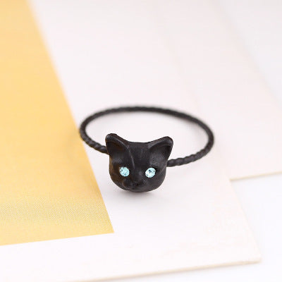 Kitten Ring Cute Animal Ring Korean Fashion Ring Everyday Look Black Alloy Ring Individually Packed Ring Alloy