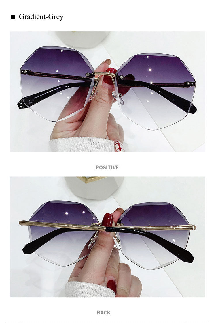 Womens Polygonal Sunglasses Metal Frame Fashion Eyewear Strong Durable Design 60mm Lens Gold Frames Faded Lens