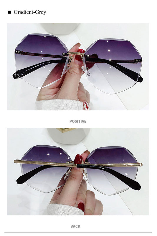 Womens Polygonal Sunglasses Metal Frame Fashion Eyewear Strong Durable Design 60mm Lens Gold Frames Faded Lens
