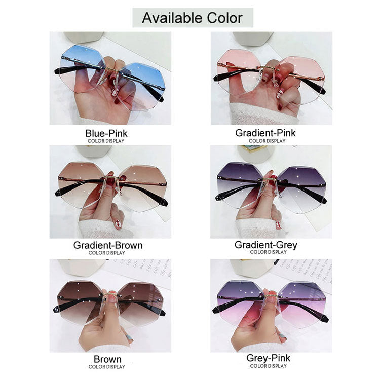 Womens Polygonal Sunglasses Metal Frame Fashion Eyewear Strong Durable Design 60mm Lens Gold Frames Faded Lens