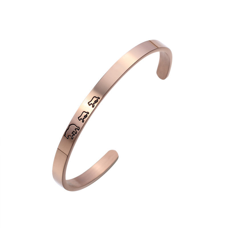 Womens Mama Bear Bracelet Titanium Steel Engraved Lettering Fashion Jewelry Mothers Day Gift Durable Accessory