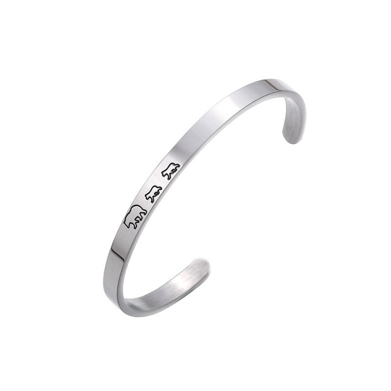 Womens Mama Bear Bracelet Titanium Steel Engraved Lettering Fashion Jewelry Mothers Day Gift Durable Accessory