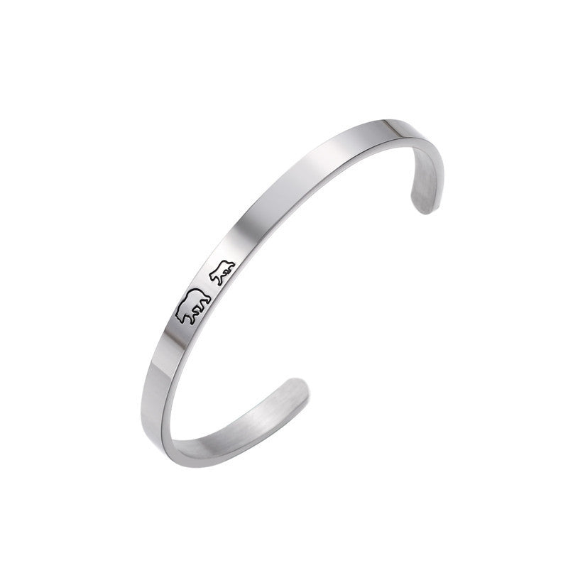 Womens Mama Bear Bracelet Titanium Steel Engraved Lettering Fashion Jewelry Mothers Day Gift Durable Accessory