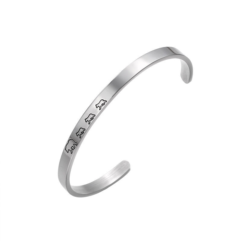Womens Mama Bear Bracelet Titanium Steel Engraved Lettering Fashion Jewelry Mothers Day Gift Durable Accessory