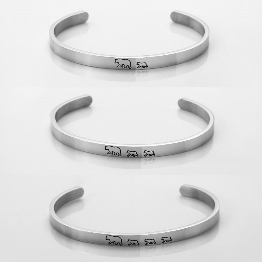Womens Mama Bear Bracelet Titanium Steel Engraved Lettering Fashion Jewelry Mothers Day Gift Durable Accessory