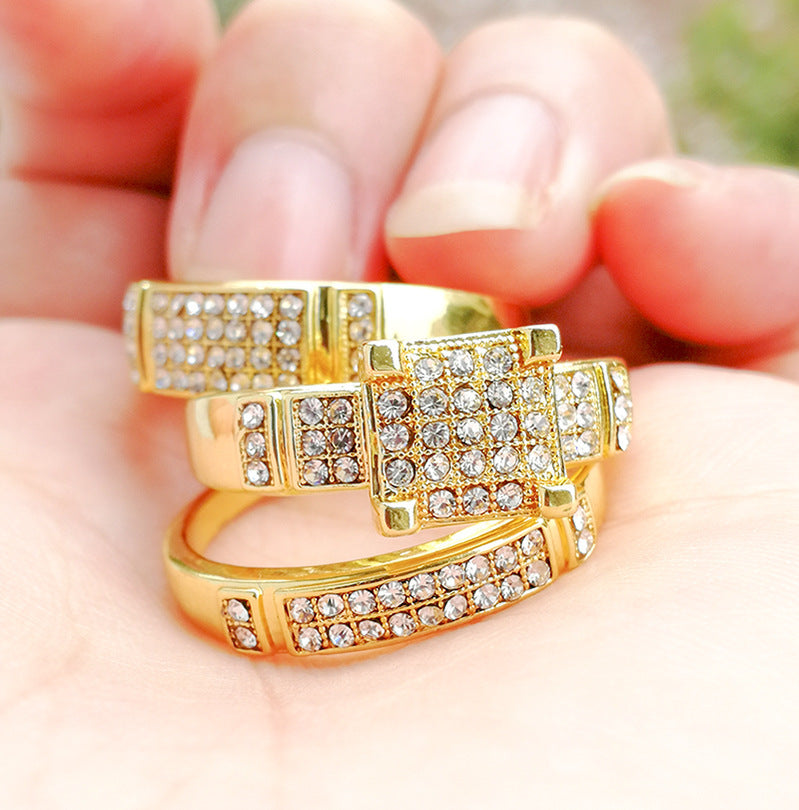 Gold Tone Alloy Diamond Ring For Women Men Size 5 To 12 Jewelry Gift Elegant Design With Delicate Sparkle Glow