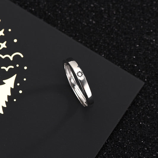 Women's S925 Sterling Silver Moon Sun Ring Adjustable Opening Korean Style Dainty Elegant Fine Jewelry Gift