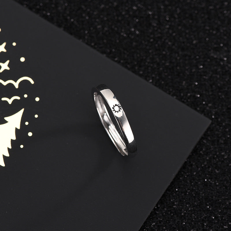 Women's S925 Sterling Silver Moon Sun Ring Adjustable Opening Korean Style Dainty Elegant Fine Jewelry Gift