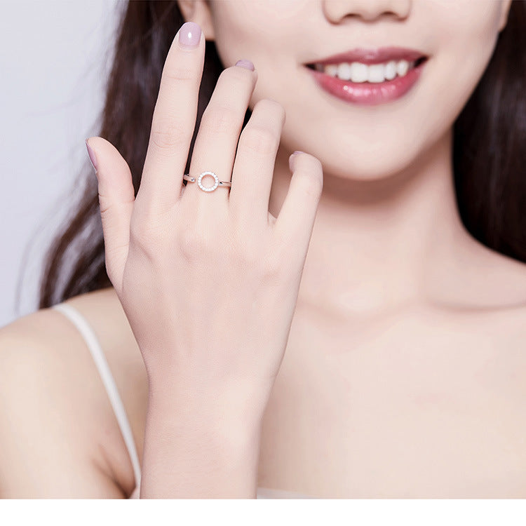 Sterling Silver Open Zircon Ring Platinum Plated S925 European Ring Individually Packaged For Travel Fine Gift