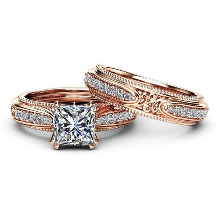 Rose Gold Retro Inlaid Zircon Ring Geometric Vintage Coppery Jewelry Gift For Her Sizes 6 7 8 9 10 For Vintage