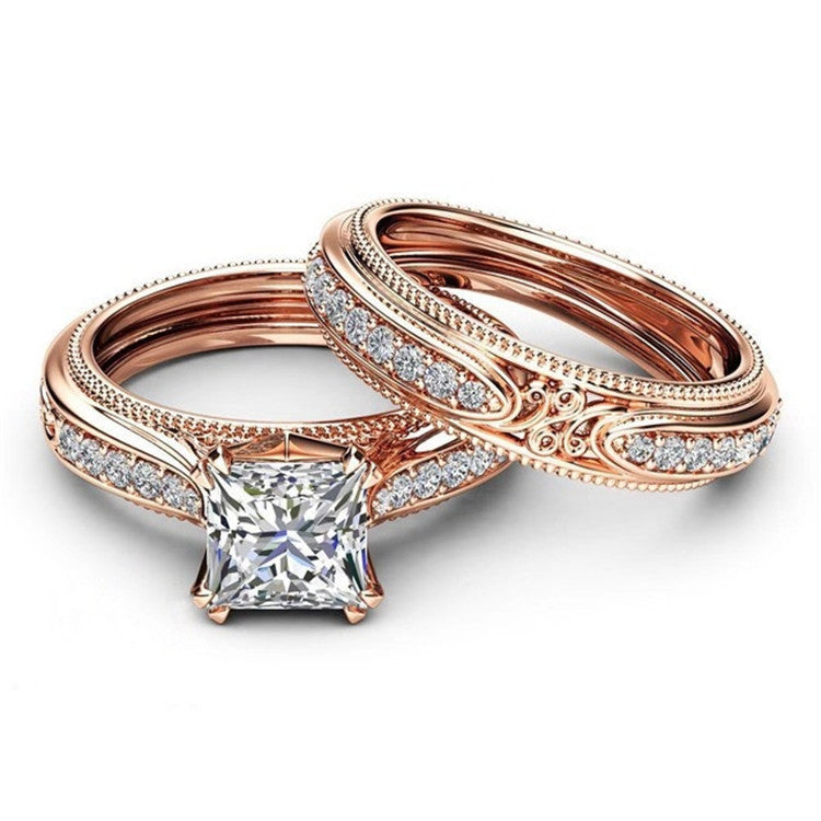 Rose Gold Retro Inlaid Zircon Ring Geometric Vintage Coppery Jewelry Gift For Her Sizes 6 7 8 9 10 For Vintage