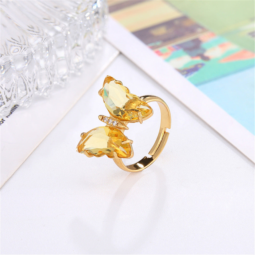 Butterfly Ring Adjustable Gold Plated Zircon Crystal Copper Inlaid Elegant Fashion Jewelry Gift For Her Always