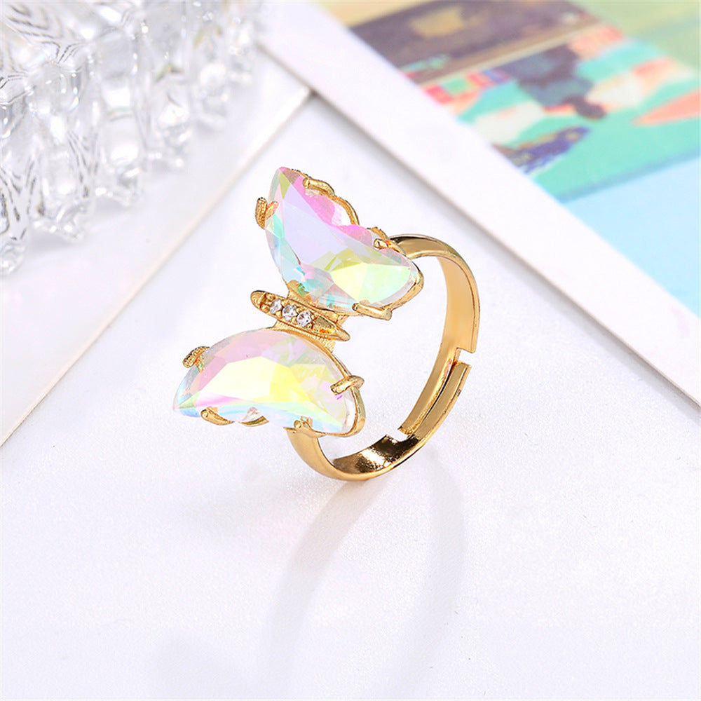 Butterfly Ring Adjustable Gold Plated Zircon Crystal Copper Inlaid Elegant Fashion Jewelry Gift For Her Always