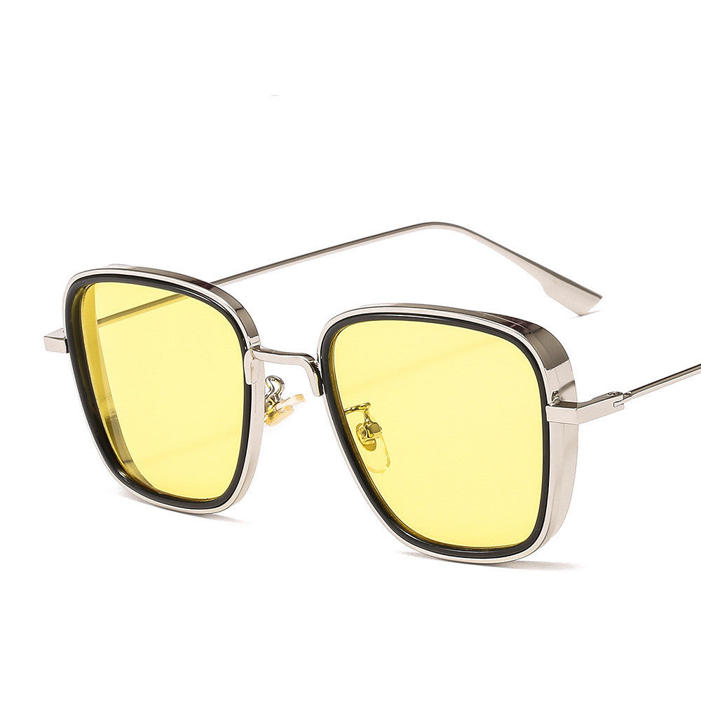 Square Sunglasses Punk Metal Frame UV400 Protection Fashion Design Gray Tone Film Black Frame Double Gray Tone