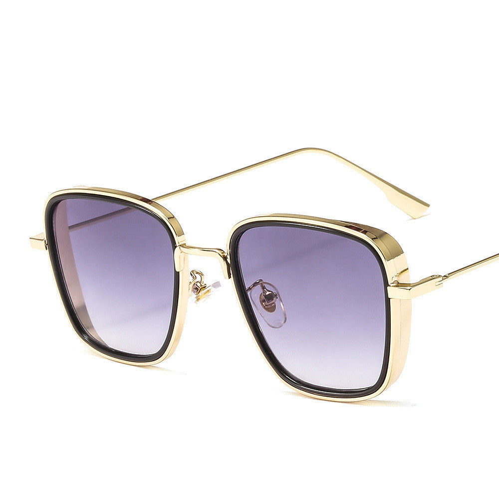 Square Sunglasses Punk Metal Frame UV400 Protection Fashion Design Gray Tone Film Black Frame Double Gray Tone