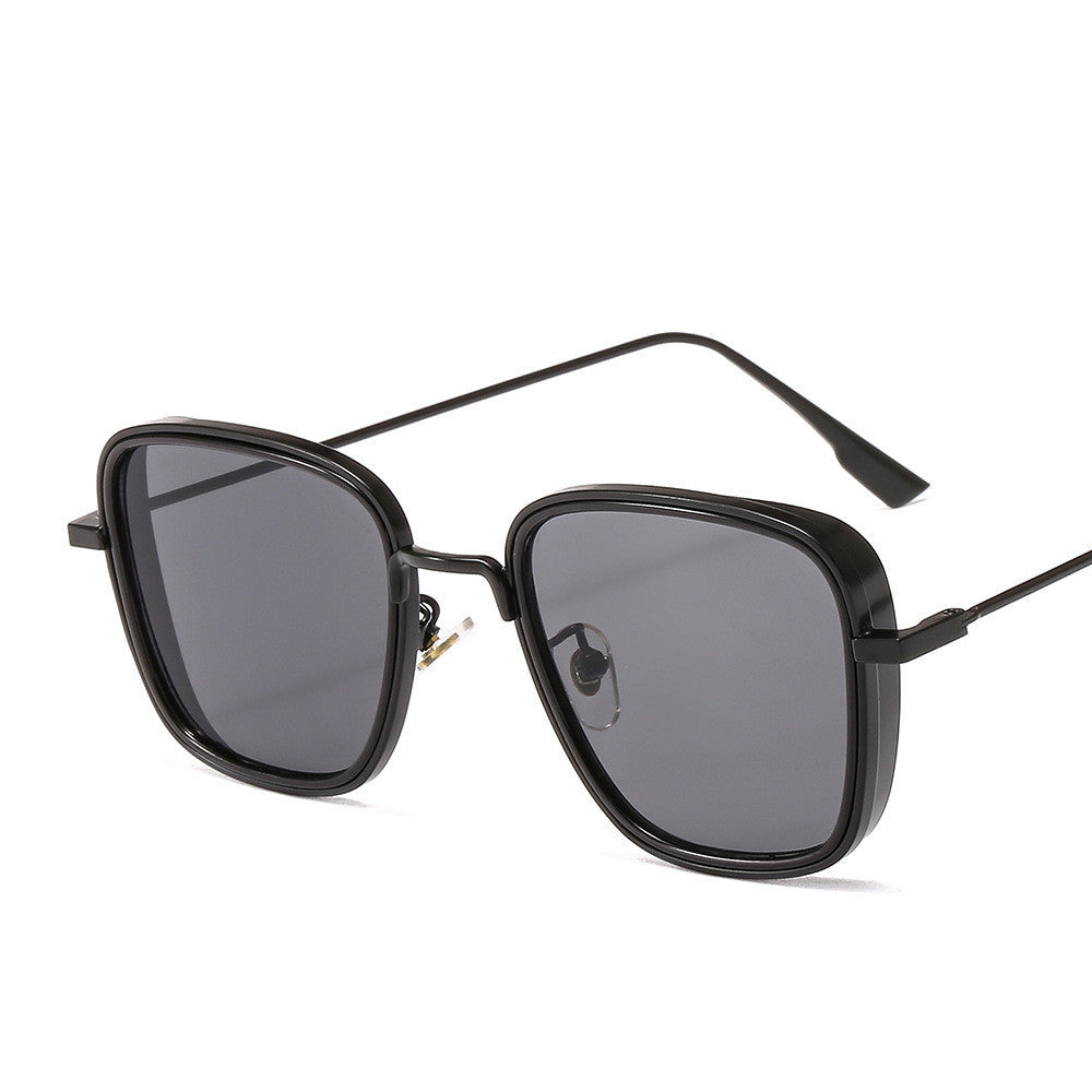 Square Sunglasses Punk Metal Frame UV400 Protection Fashion Design Gray Tone Film Black Frame Double Gray Tone