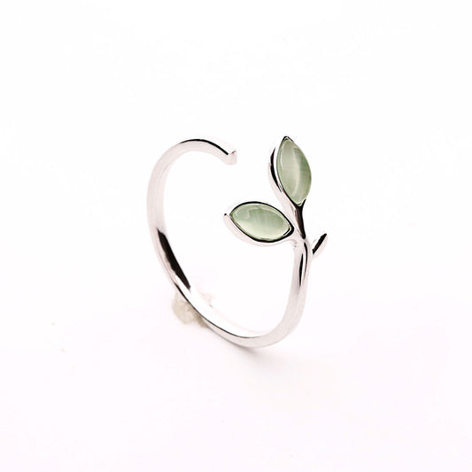 Sterling Silver 925 Tail Ring For Women Flower Opal Inlay Adjustable Band Gift For Her Elegant Fashion Jewelry