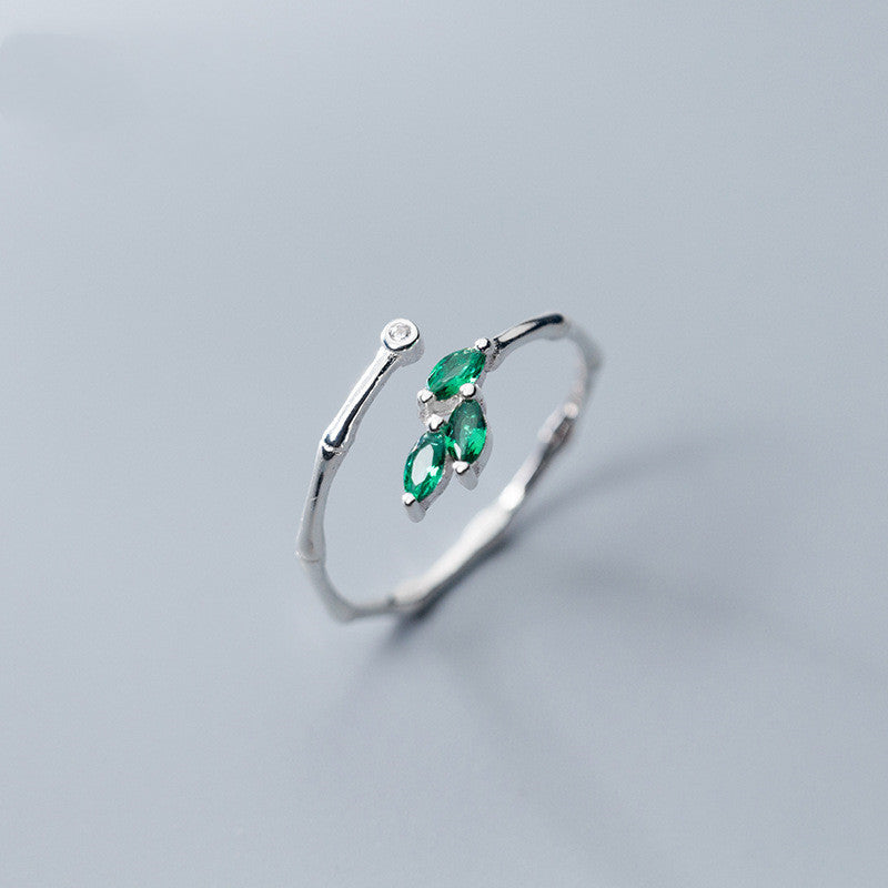S925 Silver Ring Bamboo Leaf Design Adjustable Jewelry