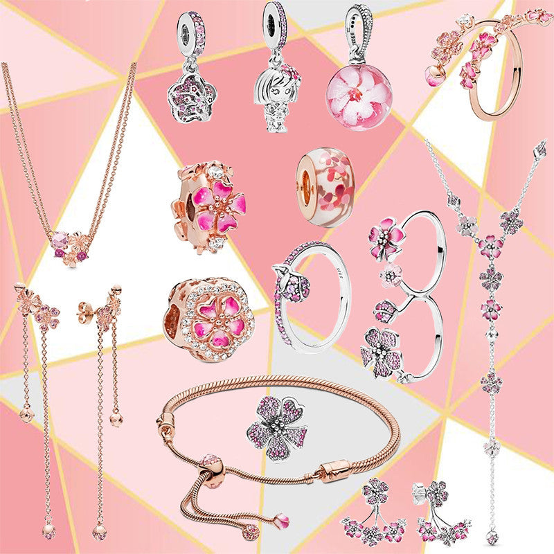 Womens Sterling Silver Magnolia Ring Korean Geometric Design With Micro Inlay Gemstones Flower Jewelry For Her