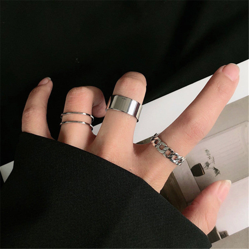 Unisex Rings Set Geometric Silver Electroplated Metal Rings Korean Fashions Classic Styles Individually Packed