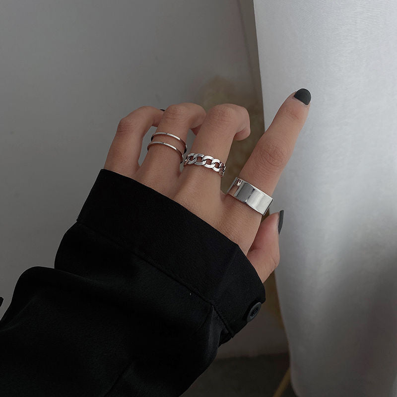 Unisex Rings Set Geometric Silver Electroplated Metal Rings Korean Fashions Classic Styles Individually Packed