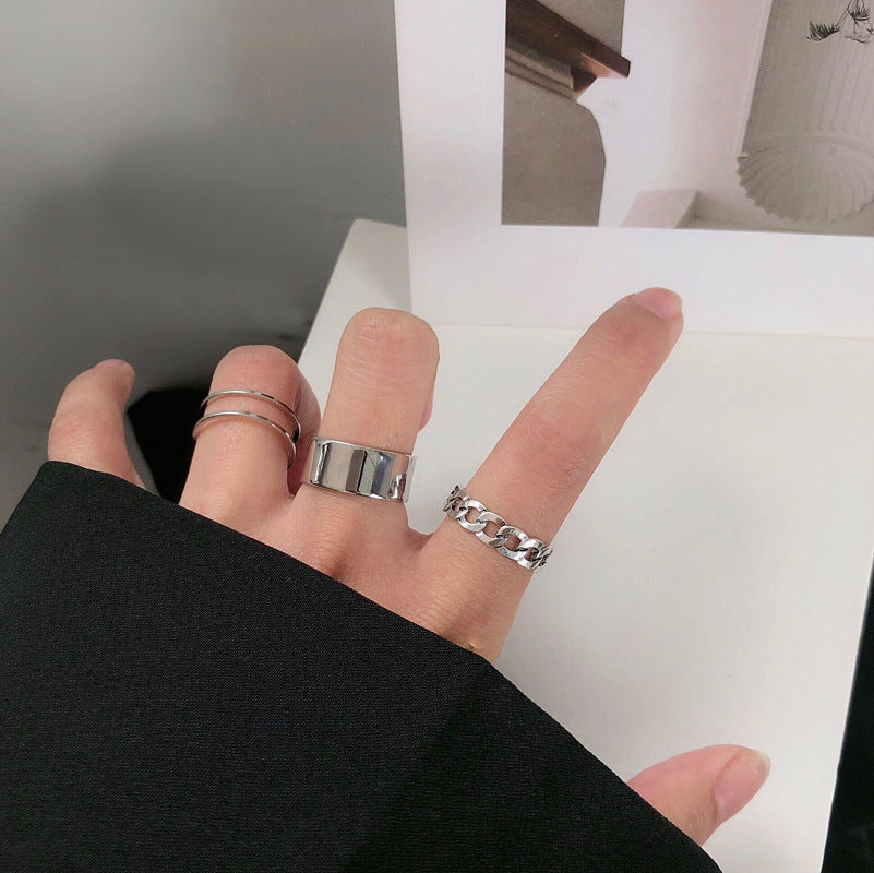 Unisex Rings Set Geometric Silver Electroplated Metal Rings Korean Fashions Classic Styles Individually Packed