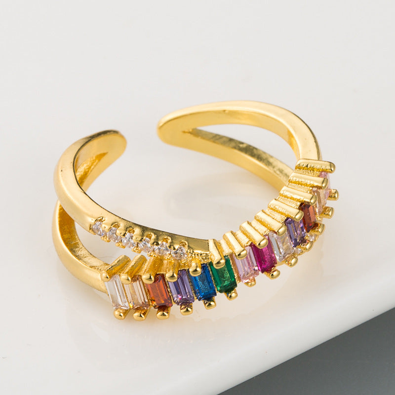 Womens Cross Ring with Zircon Micro Inlaid Copper European and American Style 18K Gold Plated Ring Fashion Jewelry for Girls and Women Party