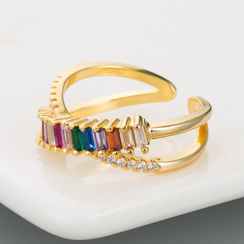 Womens Cross Ring with Zircon Micro Inlaid Copper European and American Style 18K Gold Plated Ring Fashion Jewelry for Girls and Women Party