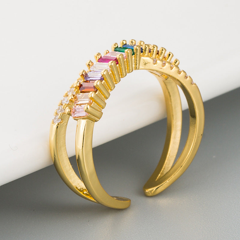 Womens Cross Ring with Zircon Micro Inlaid Copper European and American Style 18K Gold Plated Ring Fashion Jewelry for Girls and Women Party