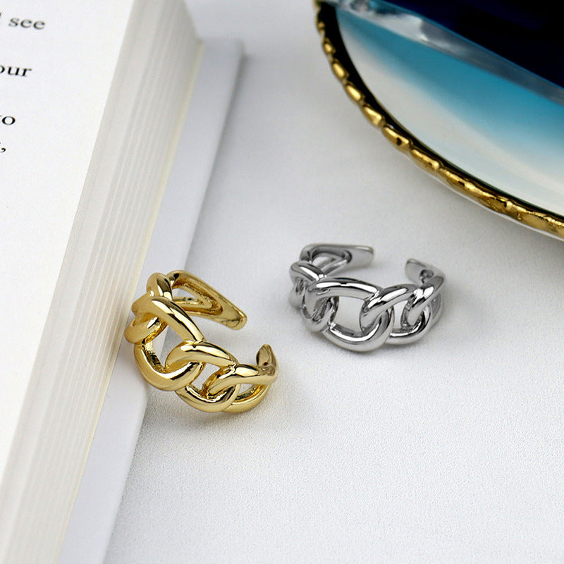Golden Copper Chain Ring Adjustable Korean Style Electroplated Ring Individually Packed Holiday Gift Set For Women